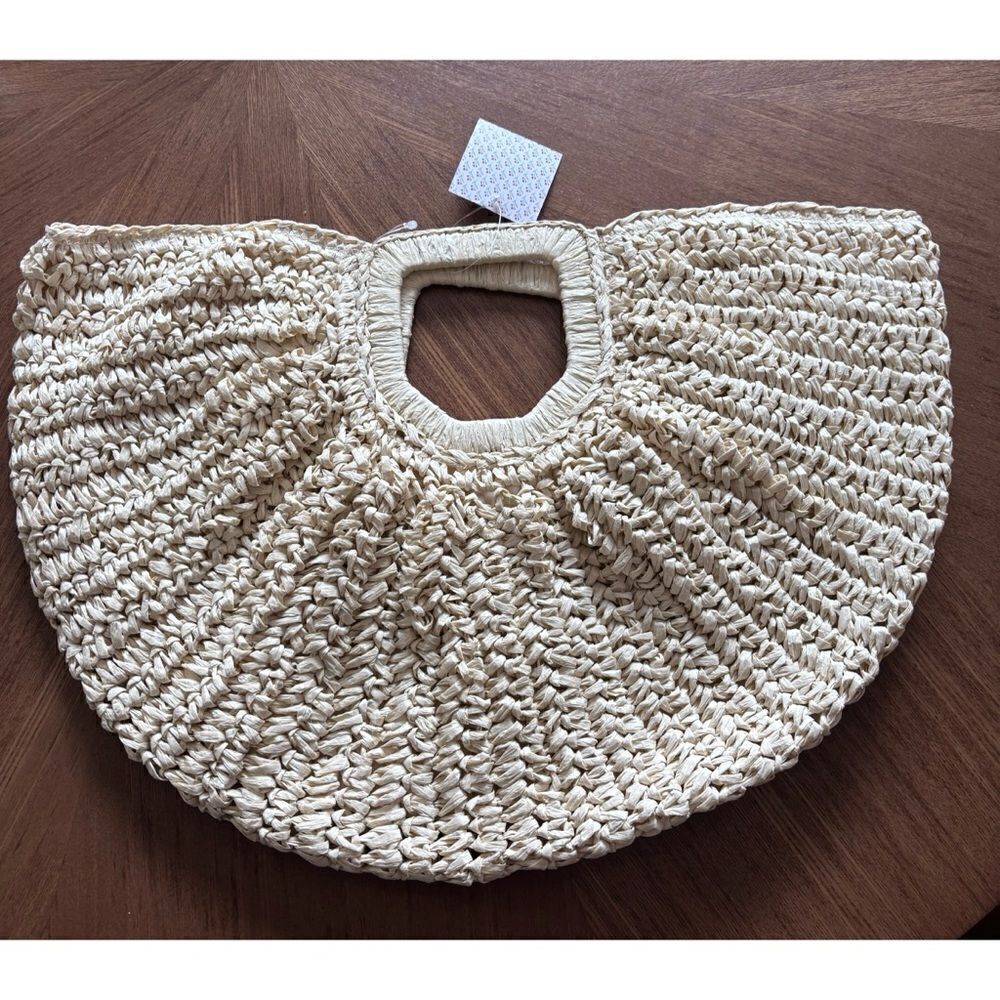 Lulla Collection Saint Tropez half moon crochet Straw clutch bag in cream ho - Picture 7 of 7
